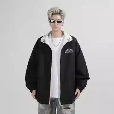 兰缪 美式复古纯色基础款字母防风日常山系通勤户外宽松长袖两面穿夹克外套 男女同款