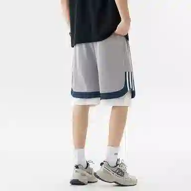 兰缪 美式日系户外日常柔软基础款复古舒适透气运动高街简约印花设计百搭通勤山系宽松清爽潮流垂感直筒纯色系带休闲短裤 男女同款