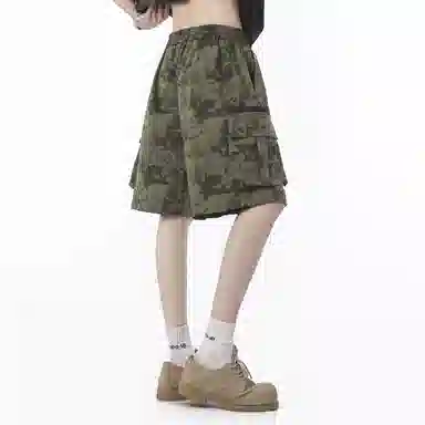 兰缪 美式日系复古百搭运动高街风简约基础款设计印花日常户外通勤山系宽松清爽透气潮流柔软垂感直筒系带休闲短裤 男女同款