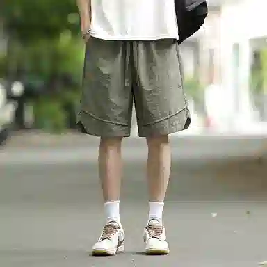 兰缪 日系简约纯色基础款日常通勤舒适美式复古透气户外运动百搭宽松五分裤休闲短裤 男女同款