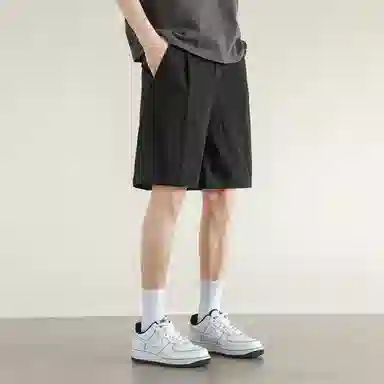 兰缪 美式复古纯色高街风基础款户外日常柔软通勤亲肤舒适透气运动直筒宽松五分裤休闲短裤 男女同款