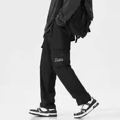 兰缪 美式复古日系简约纯色高街风基础款山系户外日常通勤跑步运动舒适宽松清爽透气潮流百搭柔软亲肤直筒裤垂感系带休闲裤 男女同款