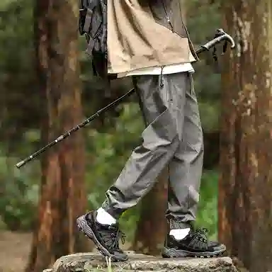 兰缪 美式复古日系简约高街风潮流基础日常通勤山系户外运动宽松清爽透气柔软百搭亲肤长裤束脚纯色直筒垂感系带休闲裤 男女同款