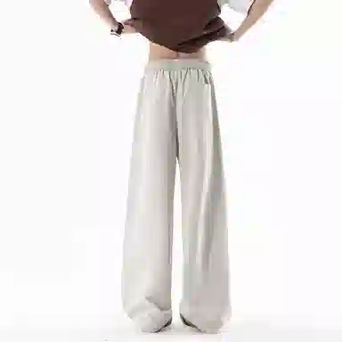 兰缪 美式复古日系简约高街风潮流基础款山系户外日常通勤运动舒适宽松清爽透气百搭柔软亲肤纯色垂感直筒长裤系带休闲裤 男女同款