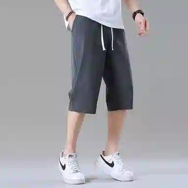 兰缪 美式日系户外复古透气舒适日常运动高街简约基础款设计印花百搭通勤山系宽松清爽潮流柔软垂感直筒纯色系带休闲短裤 男女同款