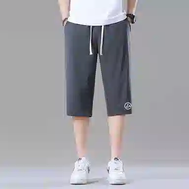 兰缪 美式日系户外复古透气舒适日常运动高街简约基础款设计印花百搭通勤山系宽松清爽潮流柔软垂感直筒纯色系带休闲短裤 男女同款