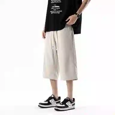 兰缪 美式复古日系简约高街风潮流基础款山系户外日常通勤运动舒适宽松清爽透气百搭柔软亲肤直筒垂感系带七分休闲短裤 男女同款