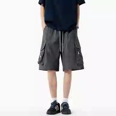 兰缪 美式复古日系简约高街风潮流基础款垂感日常通勤宽松五分裤系带休闲短裤 男女同款