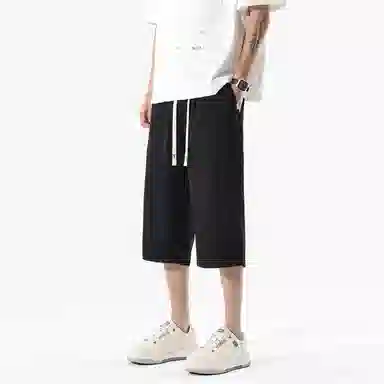 兰缪 美式复古日系简约高街风潮流基础款山系户外日常通勤运动舒适宽松清爽透气百搭柔软亲肤直筒垂感系带七分休闲短裤 男女同款