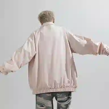 兰缪 美式百搭休闲宽松圆领运动长袖夹克外套 男女同款