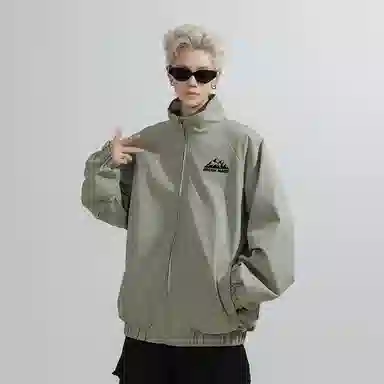 兰缪 美式百搭休闲宽松圆领运动长袖夹克外套 男女同款