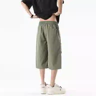 兰缪 美式复古日系简约纯色高街风基础款潮流运动舒适宽松清爽透气百搭柔软亲肤系带七分裤休闲短裤 男女同款