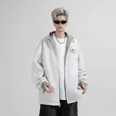 兰缪 美式复古纯色基础款字母防风日常山系通勤户外宽松长袖两面穿夹克外套 男女同款