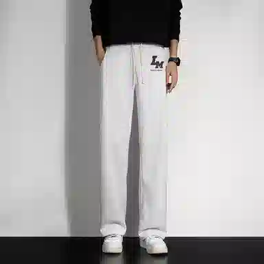 兰缪 美式复古日系简约纯色高街风潮流基础款山系户外日常通勤运动舒适宽松清爽透气百搭柔软亲肤直筒裤垂感系带长裤休闲裤 男女同款
