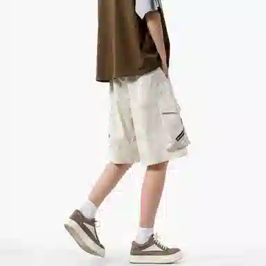 兰缪 美式复古日系简约高街风潮流基础款垂感日常通勤宽松五分裤系带休闲短裤 男女同款