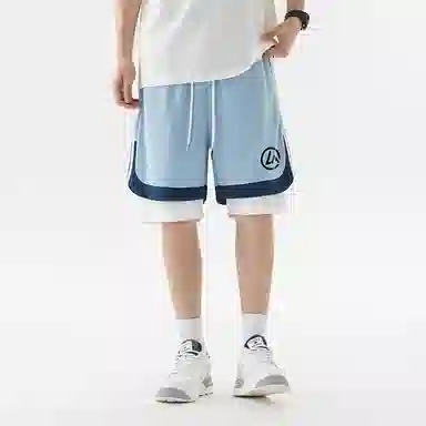 兰缪 美式日系户外日常柔软基础款复古舒适透气运动高街简约印花设计百搭通勤山系宽松清爽潮流垂感直筒纯色系带休闲短裤 男女同款