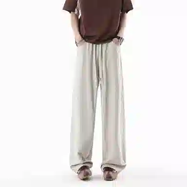 兰缪 美式复古日系简约高街风潮流基础款山系户外日常通勤运动舒适宽松清爽透气百搭柔软亲肤纯色垂感直筒长裤系带休闲裤 男女同款