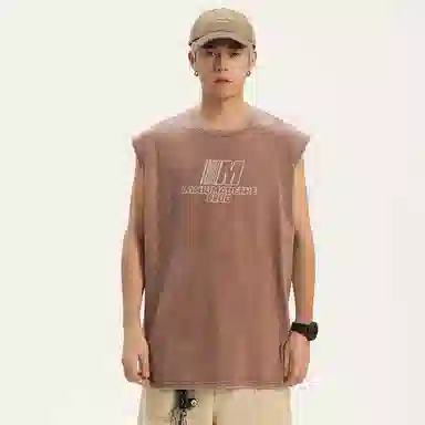 兰缪 日系复古纯色基础款简约宽松美式字母透气水洗做旧圆领百搭无袖背心 男女同款