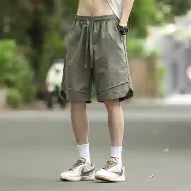 兰缪 日系简约纯色基础款日常通勤舒适美式复古透气户外运动百搭宽松五分裤休闲短裤 男女同款