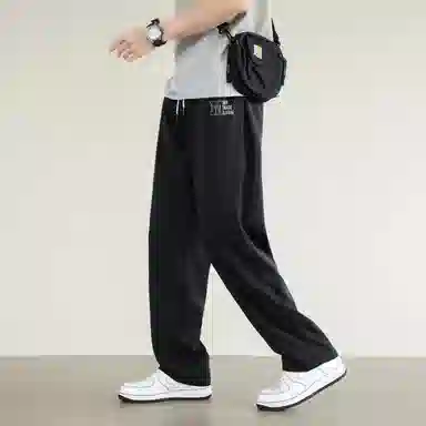 兰缪 美式复古日系简约高街风基础款日常通勤山系户外运动宽松清爽透气潮流柔软百搭亲肤直筒裤长裤垂感系带长裤休闲裤 男女同款
