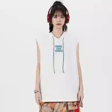 兰缪 美式复古山系户外日常纯色运动高街风通勤宽松休闲潮流亲肤透气连帽舒适无袖背心 男女同款