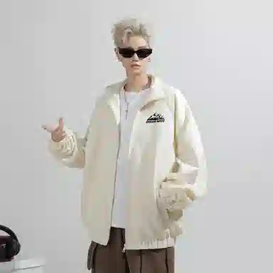 兰缪 美式百搭休闲宽松圆领运动长袖夹克外套 男女同款