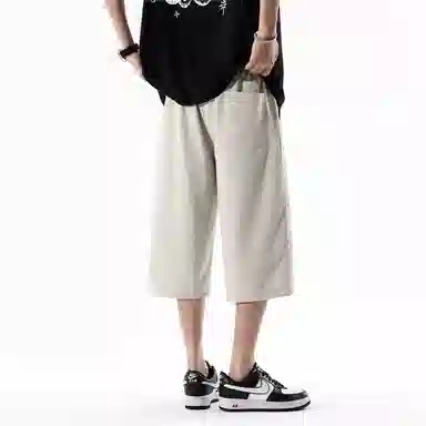 兰缪 美式复古日系简约高街风潮流基础款山系户外日常通勤运动舒适宽松清爽透气百搭柔软亲肤直筒垂感系带七分休闲短裤 男女同款