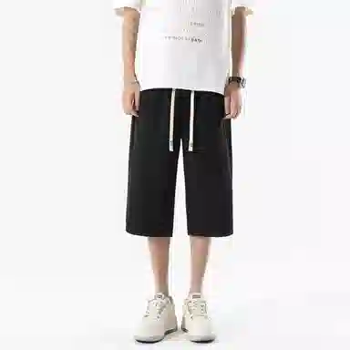 兰缪 美式复古日系简约高街风潮流基础款山系户外日常通勤运动舒适宽松清爽透气百搭柔软亲肤直筒垂感系带七分休闲短裤 男女同款