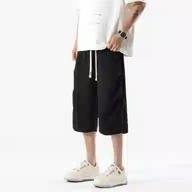 兰缪 美式复古日系简约纯色高街风基础款潮流运动舒适宽松清爽透气百搭柔软亲肤系带七分裤休闲短裤 男女同款