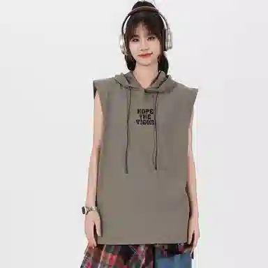 兰缪 美式复古山系户外日常纯色运动高街风通勤宽松休闲潮流亲肤透气连帽舒适无袖背心 男女同款