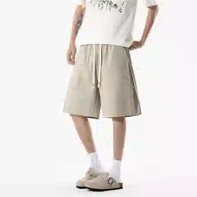 兰缪 美式复古日系简约高街风潮流基础款日常通勤山系户外运动舒适宽松清爽透气百搭柔软亲肤纯色垂感直筒系带休闲短裤 男女同款