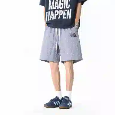 兰缪 美式日系复古百搭简约日常运动高街风基础款设计印花户外通勤山系宽松清爽透气潮流柔软垂感直筒系带休闲短裤 男女同款