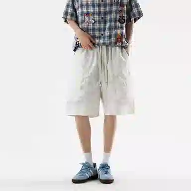 兰缪 美式复古简约高街潮流基础款日常通勤宽松舒适百搭亲肤系带休闲短裤 男女同款