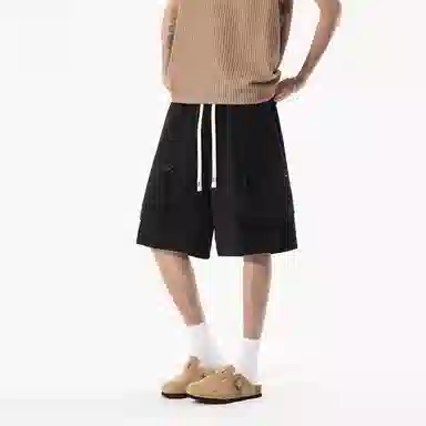 兰缪 美式复古简约高街潮流基础款日常通勤宽松舒适百搭亲肤系带休闲短裤 男女同款