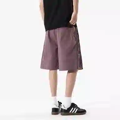 兰缪 美式复古日系简约高街风潮流基础款日常通勤山系户外运动舒适宽松清爽透气百搭柔软亲肤纯色垂感直筒系带休闲短裤 男女同款