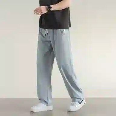 兰缪 美式复古日系高街风简约基础款日常通勤户外山系运动宽松清爽透气潮流柔软百搭亲肤直筒裤长裤垂感系带长裤休闲裤 男女同款