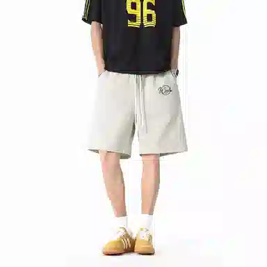 兰缪 美式日系复古百搭设计日常运动高街风简约基础款印花户外通勤山系宽松清爽透气潮流柔软垂感直筒系带休闲短裤 男女同款