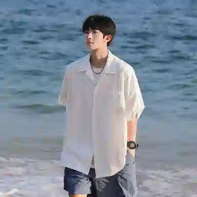 兰缪 美式复古高街风纯色基础款休闲透气宽松日常百搭通勤亲肤舒适柔软圆领短袖衬衫 男女同款