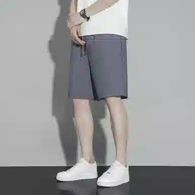 兰缪 复古高街简约设计基础款印花日常户外运动通勤山系潮流宽松透气柔软百搭垂感直筒系带五分裤休闲短裤 男女同款