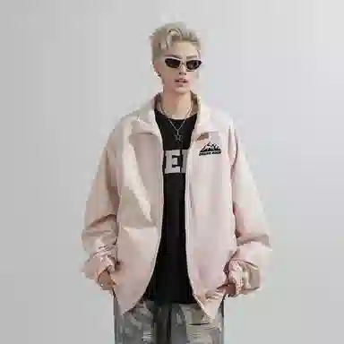 兰缪 美式百搭休闲宽松圆领运动长袖夹克外套 男女同款