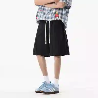 兰缪 美式复古日系简约高街风潮流基础款日常通勤山系户外运动舒适宽松清爽透气百搭柔软亲肤纯色垂感直筒系带休闲短裤 男女同款