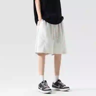 兰缪 美式日系高街复古简约设计基础款印花日常户外运动通勤山系潮流宽松清爽透气柔软百搭垂感直筒系带休闲短裤 男女同款