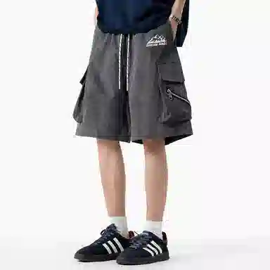 兰缪 美式日系户外日常柔软复古透气舒适运动高街简约基础款设计百搭印花通勤山系宽松清爽潮流垂感直筒系带休闲短裤 男女同款