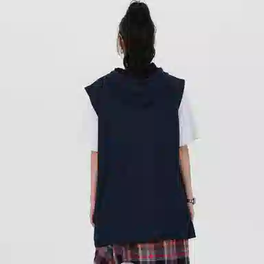 兰缪 美式复古山系户外日常纯色运动高街风通勤宽松休闲潮流亲肤透气连帽舒适无袖背心 男女同款