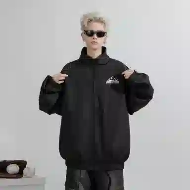 兰缪 美式百搭休闲宽松圆领运动长袖夹克外套 男女同款