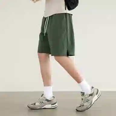 兰缪 美式复古高街风纯色基础款山系户外跑步骑行健身日常柔软通勤亲肤舒适透气运动直筒宽松冰丝凉感速干五分裤休闲短裤 男女同款