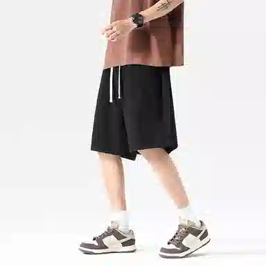 兰缪 美式日系高街复古简约设计基础款印花日常户外运动通勤山系潮流宽松清爽透气柔软百搭垂感直筒系带休闲短裤 男女同款