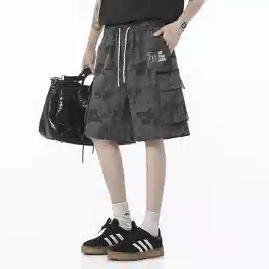 兰缪 美式日系复古百搭运动高街风简约基础款设计印花日常户外通勤山系宽松清爽透气潮流柔软垂感直筒系带休闲短裤 男女同款