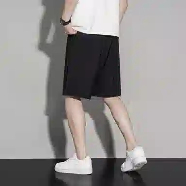 兰缪 复古高街简约设计基础款印花日常户外运动通勤山系潮流宽松透气柔软百搭垂感直筒系带五分裤休闲短裤 男女同款