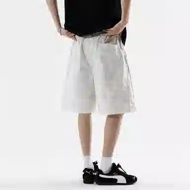 兰缪 美式复古日系简约高街风潮流基础款日常通勤山系户外运动舒适宽松清爽透气百搭柔软亲肤纯色垂感直筒系带休闲短裤 男女同款